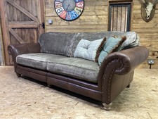 Alexander James Hudson 4 str sofa Grand Brown leather  gold velvet traditional