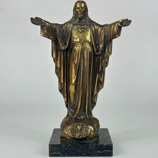 Vintage French Religious Jesus Christ The Redeemer Large Spelter Metal Figurine