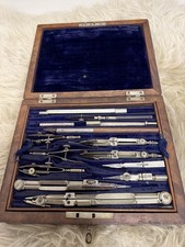 Antique Draughtsman Architects Drawing Instruments Set Burr Walnut Case