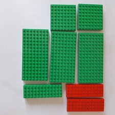 8 Assorted Thick Lego Base Plates, Mixed Sizes, Red & Green (Set 7)