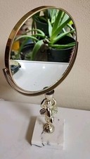 Vintage Silver Cherub Angel Wings Ornate Spin Mirror w Marble Base 12" Tall