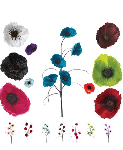 Silk poppy flower stem many - silk,