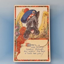 Callander Postcard C1930 Scotty Dog Tartan Horse Shoe Novelty Pull Down Scotland