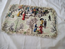 Vintage Continental Impressionist Style Print Linen Placemats 1950s 60s