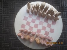 Stone Chess Set Hand-carved in Kenya, Very Good Condition, circular board 30cm