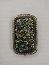 Vintage Handheld Compact Mirror with Floral and Butterfly Decor