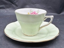 VINTAGE CLARE GREEN FLORAL TEACUP AND SAUCER BONE CHINA ENGLAND