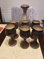 Vintage Rye Pottery Cinque Ports Carafe + 6 Goblets
