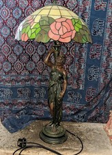 Beautiful Large Widdop Bingham Vintage Art Deco Tiffany Lamp Goddess Stand