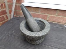 Large Vintage Grey Granite Stone Pestle & Mortar