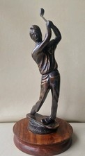 Vintage Bronze Colored " Swinging Golfer Statue Figurine/Trophy with wooden base
