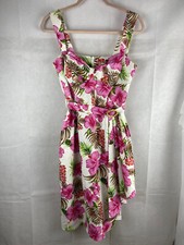 Collectif Hibiscus Sarong Dress Size 12 M Tropical Pink Belt Frilled UNWORN