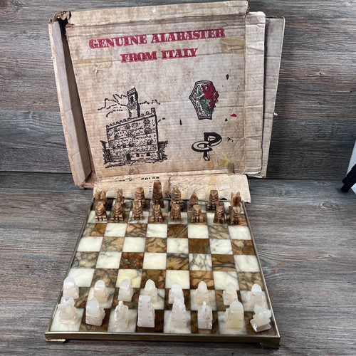 Vintage alabaster chess set - vintage,