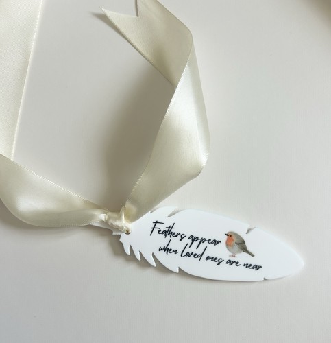Robin feather memorial bauble - feather,