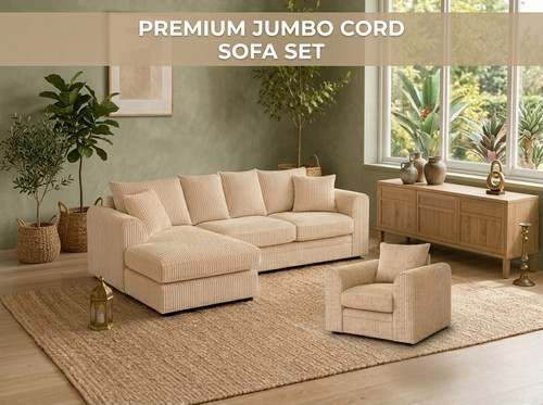 Jumbo cord corner sofa suite - corner,