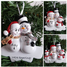 Personalised Christmas Snowman Family Tree Decoration Pregnant Snowman Family 