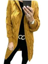 Ladies Womens Chunky Cable Knitted Oversized Longline Hooded Cape  Cardigan Top