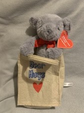 Sainsburys Valentines Bear Teddy In A Bag Grey Plush Soft Toy Red Bow 23cm