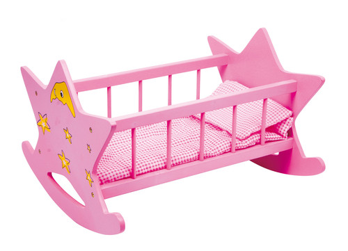 Wooden doll bed cradle - wooden, star