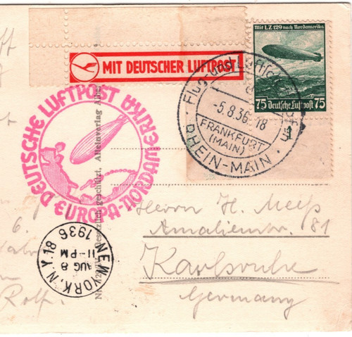 Zeppelin hindenburg card 1936 - hindenburg,