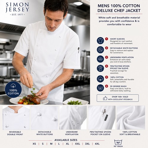 Mens white chef jacket short - white,