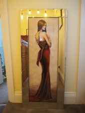 Lady in Red Dress Picture on Mirror Frame with Glitter Detail LARGE 110cm x 48cm