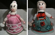 TOPSY TURVY HAND KNITTED WOOL RAG DOLLS CINDERELLA IN RAGS & GOING TO THE BALL