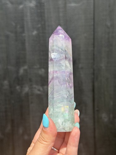 Rainbow fluorite tower - fluorite, point