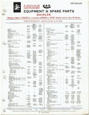DAIMLER MAJESTIC MAJOR LIMOUSINE SP250 & 2.5 LITRE V8 1963 LUCAS PARTS CATALOGUE