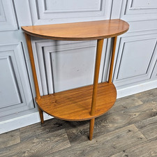 Retro Vintage Mid Century Modern Teak Console Table – Half Moon – Lower Shelf