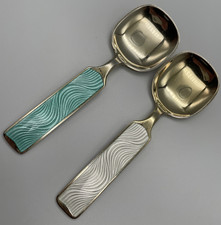 Pair Norwegian Theodore Olsens Sterling Silver Goldwash Guilloché Spoons (SP407)