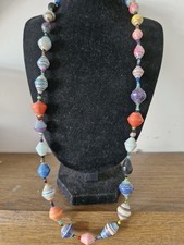 Vintage Roller Paper Multicoloured Beaded Necklace, Barrel Fasten