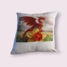 40cm X 40cm Welsh Dragon With Daffodils Cushion With Insert Welsh Gift Wales