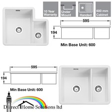 Rangemaster New Rustique Undermount White Ceramic Kitchen Sink 1.3 / 1.5 Bowl