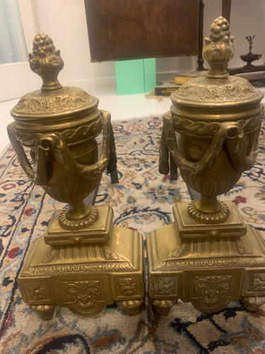 Antique pair brass fire dogs - antique,