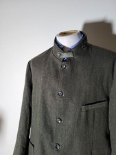 Green Tweed Nehru Collar collarless Yellow Lining Unconstruct jacket coat 46R XL