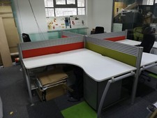 Senator Pod of 4 Complete Radial Office Desks with Pedestals + Screens [160x160]