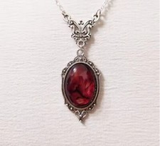 Gothic Steampunk Oval Blood Red Quartz Pendant Necklace - 10% discount available
