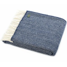 TWEEDMILL TEXTILES KNEE RUG 100% Wool Sofa Bed Throw Blanket FISHBONE NAVY CREAM
