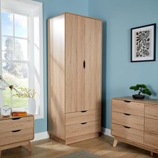 2 Door Wardrobe with 2 Storage Drawers Hidden Handles Bedroom Furniture Unit