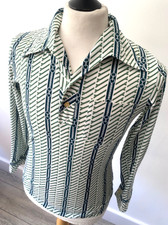 VOLUNT mens DAGGER COLLAR FITTED GREEN STRIPE LONG SLEEVE POP OVER  SHIRT 36"