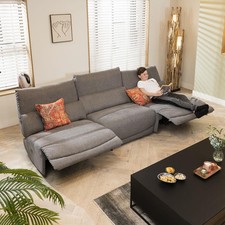 Modern 4 Seater Small Modular Electric Recliner Sofa Grey Fabric S32R
