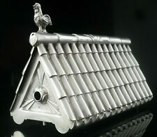 Novelty Portuguese Silver Chicken Coop Used Toothpick Holder, 20th Century