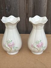 2 x Vintage Belleek Porcelain Killarney Collection Raised Rose Bud Vases Ireland