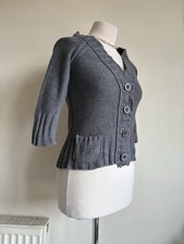 ZARA TRF Knitwear Grey Cotton Angora Cardigan. L UK 10 12. Cropped. Vintage