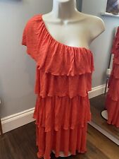 Asos y2k 90’s style one shoulder raffle tiered Orange dress size 10 #6