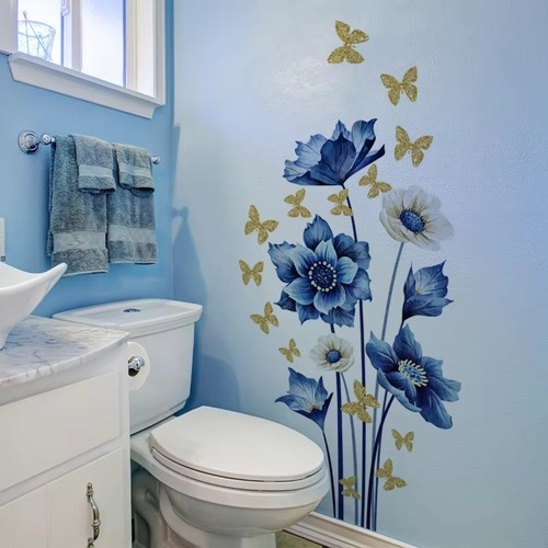Large blue flowers wall - blue,