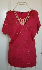 Cerise Pink ~ Ladies Sequined T-shirt Top ~ Size L Large