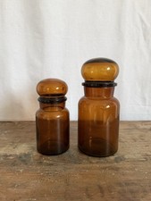 2 Vintage Amber Brown Glass