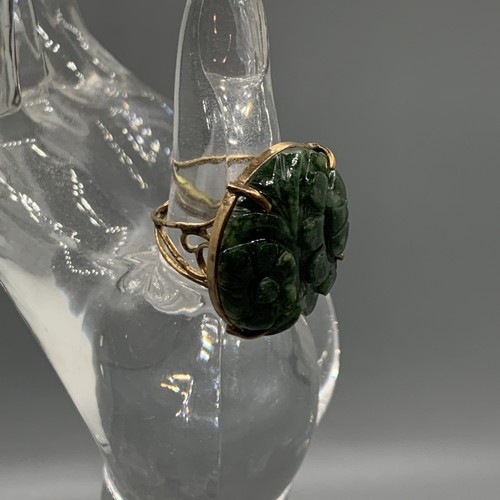 14k yellow gold carved - , jade